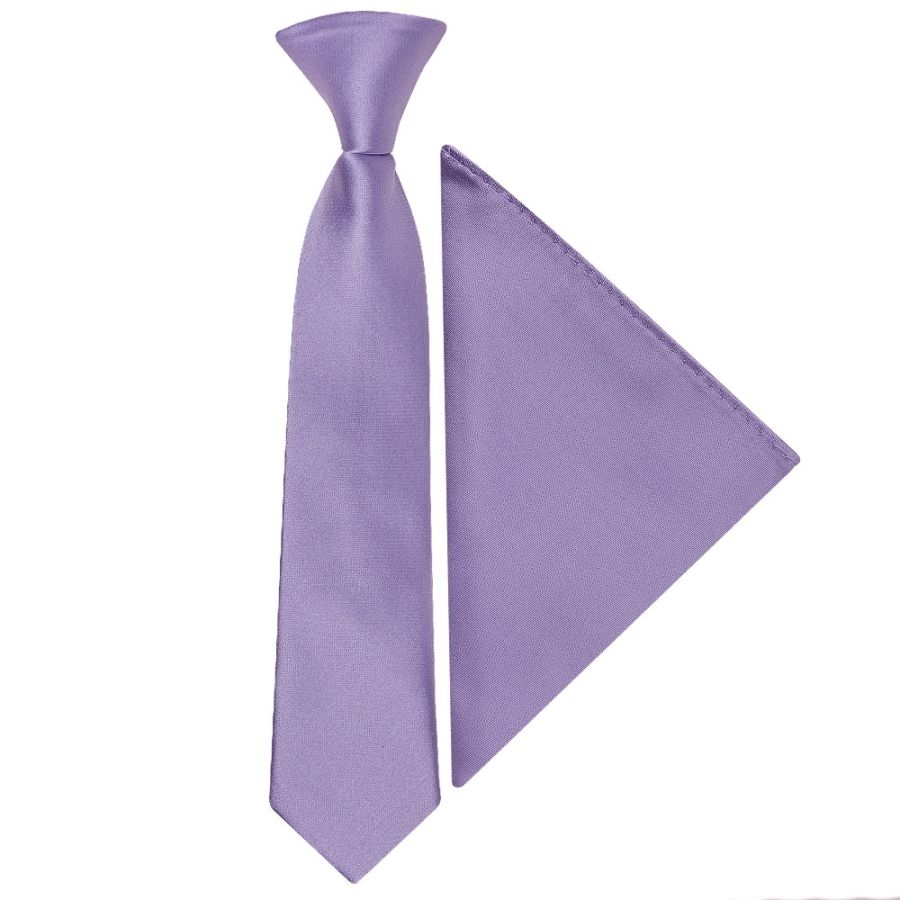 Pre Tied Lilac Satin Boys Tie and Pocket Square Set Age 4-7