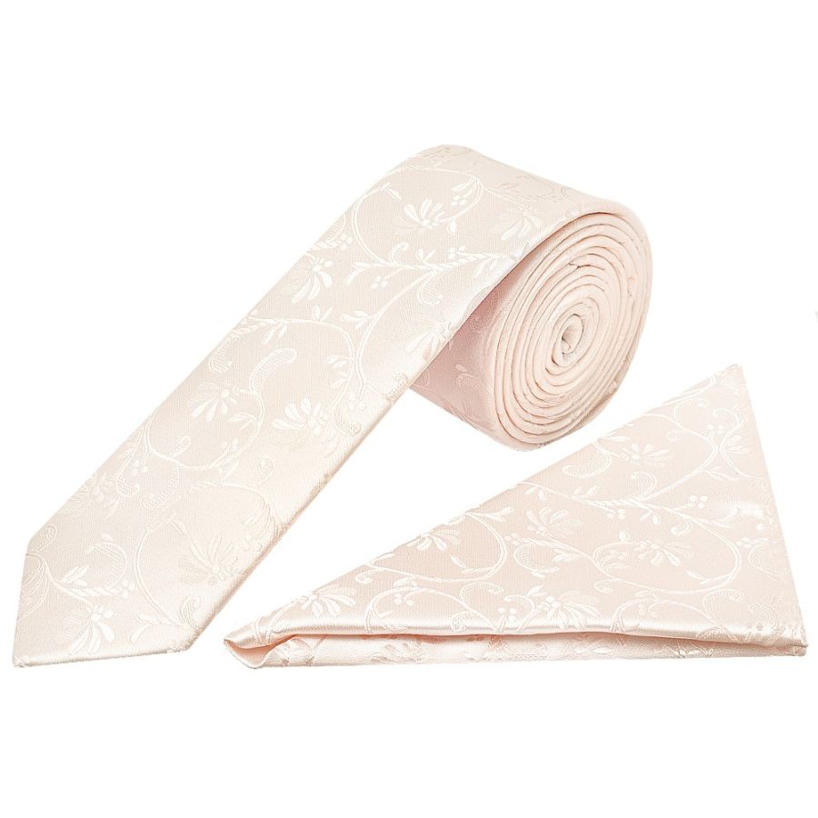 Blush Floral Skinny Boys Tie and Pocket Square Set