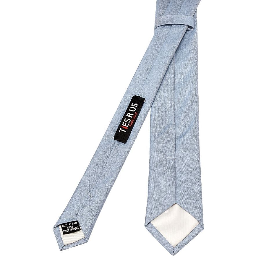 Plain Dusty Blue Silk Skinny Boys Tie and Pocket Square Set