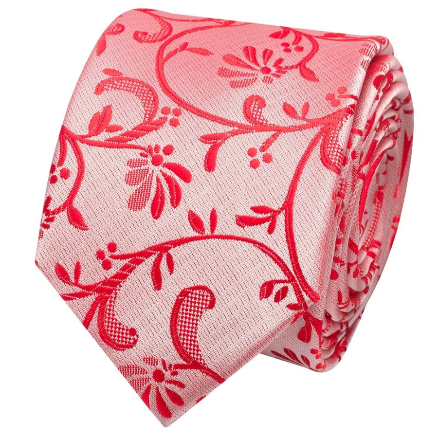 Bright Red Floral Skinny Men's Tie