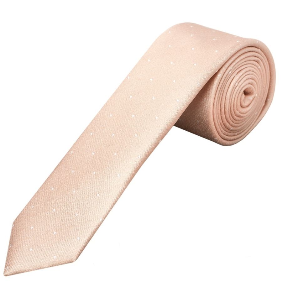Pink with White Spot Silk Skinny Tie and Pocket Square Set