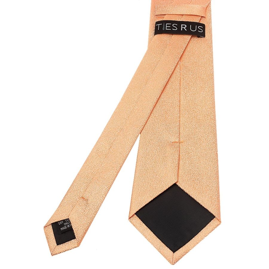 Plain Peach Textured Silk Classic	Men's Tie and Pocket Square Set