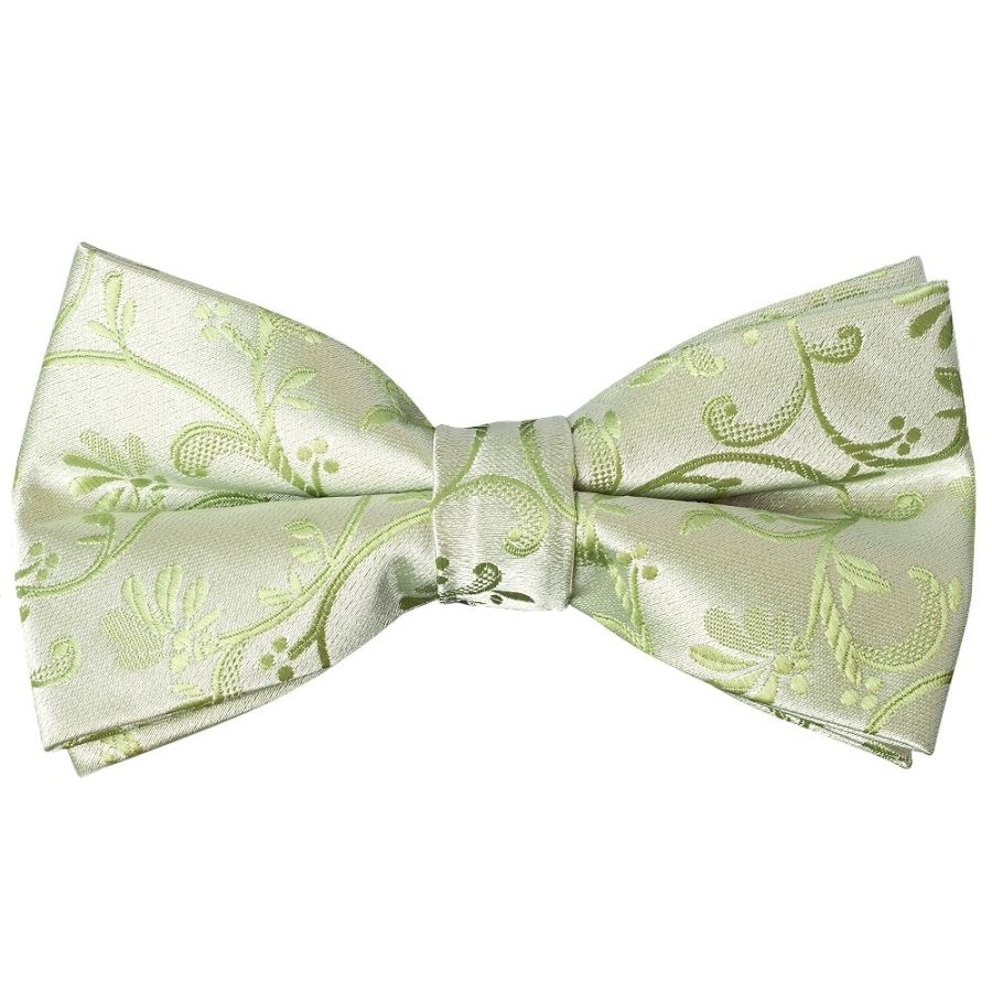 Pre Tied Sage Green Floral Boys Bow Tie and Pocket Square Set