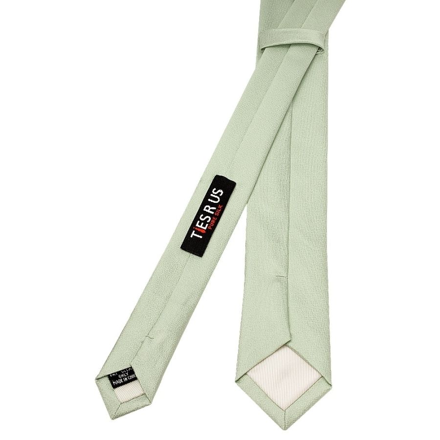 Plain Light Sage Green Silk Skinny Boys Tie and Pocket Square Set
