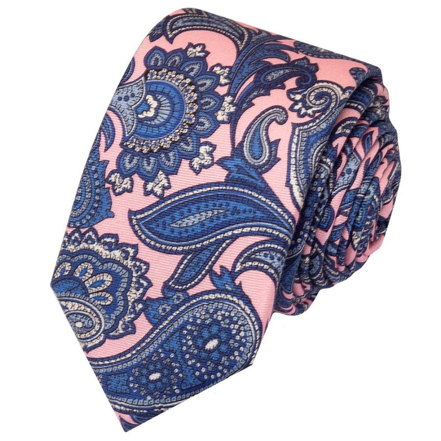 Pink with Blue Paisley Skinny Men's Tie