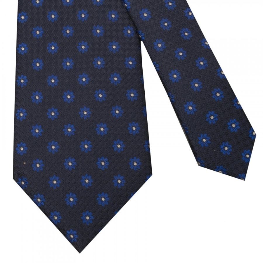 Navy with Royal Blue Mini Flower Classic Men's Tie