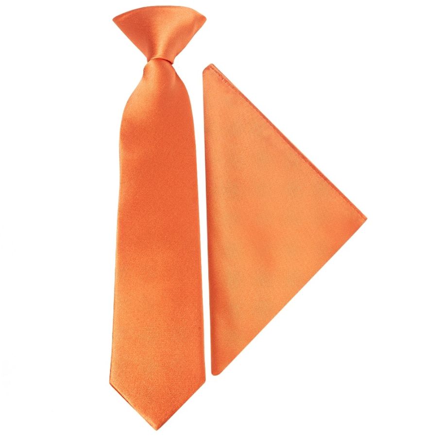 Pre Tied Burnt Orange Satin Boys Tie and Pocket Square Set Age 4-7 