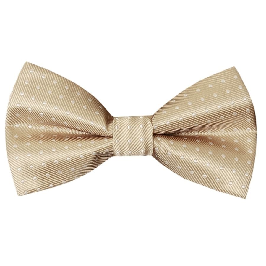 Pre Tied Champagne Polka Dot Boys Bow Tie and Pocket Square Set