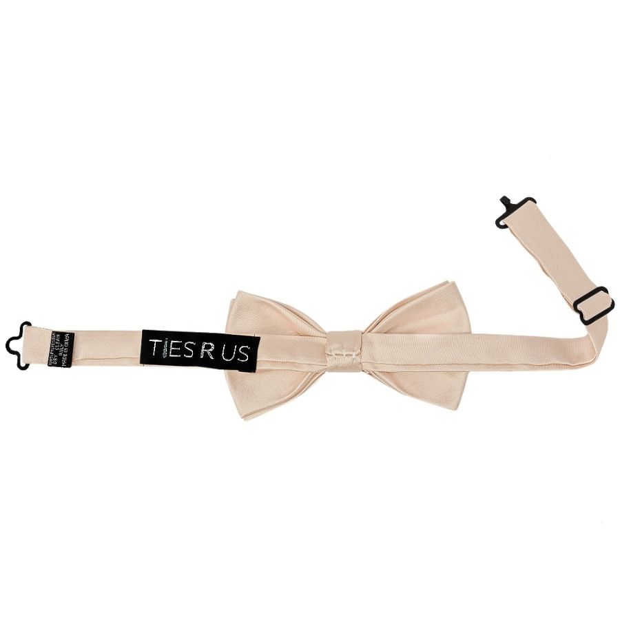 Pre Tied Nude Satin Boys Bow Tie and Pocket Square Set