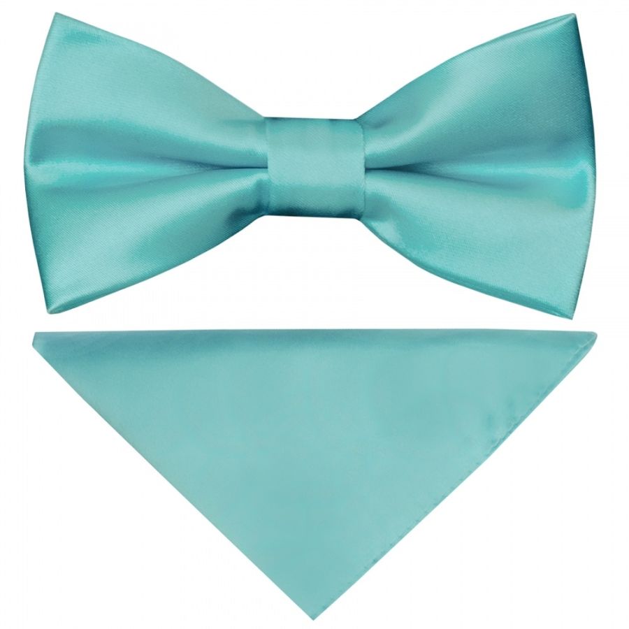 Pre Tied Tiffany Blue Boys Bow Tie and Pocket Square Set