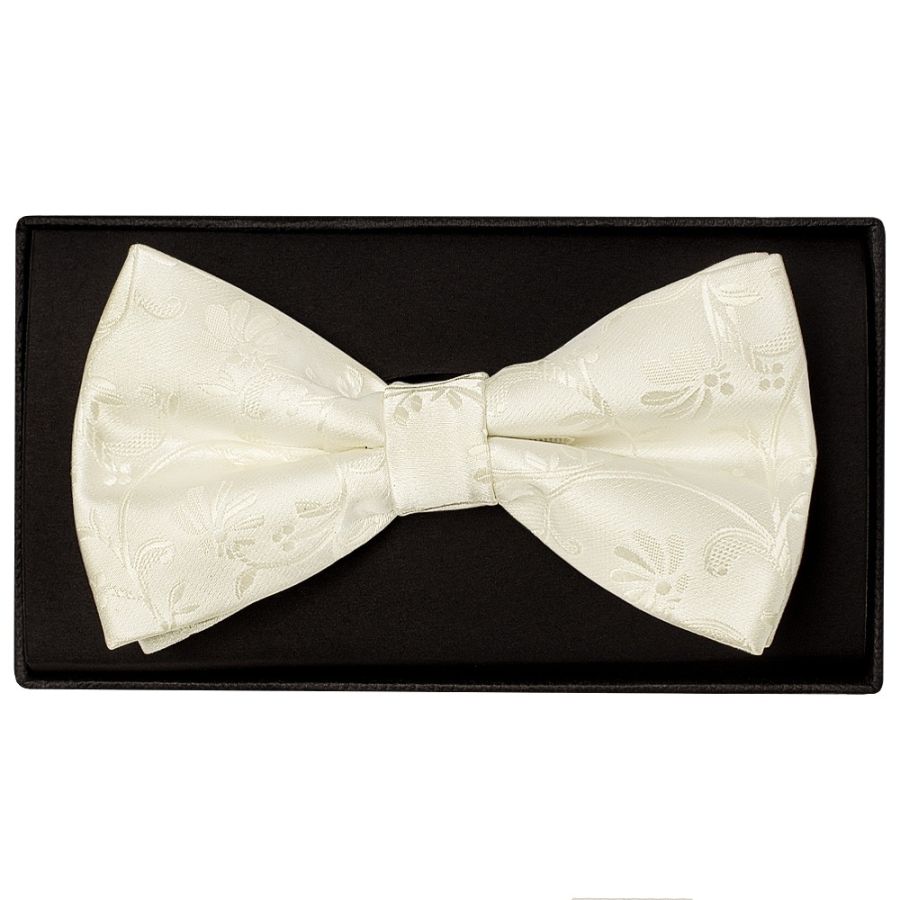 Ivory Floral Handmade Mens Bow Tie and Pocket Square Set