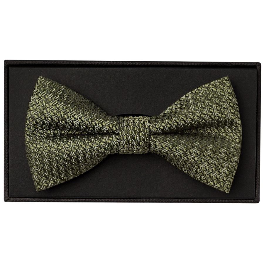 Olive Green Textured Mens Bow Tie and Pocket Square Set