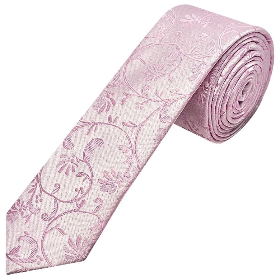Light Dusty Pink Floral Skinny Boys Tie and Pocket Square Set