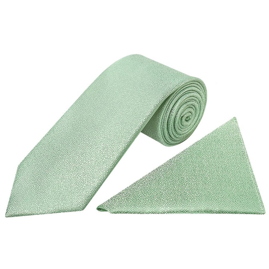 Plain Green Textured Silk Classic Men's Tie and Pocket Square Set