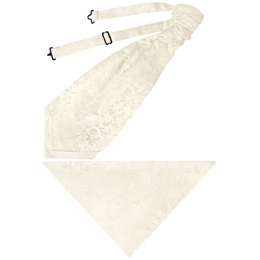 Ivory Floral Men's Cravat Tie and Pocket Square Set