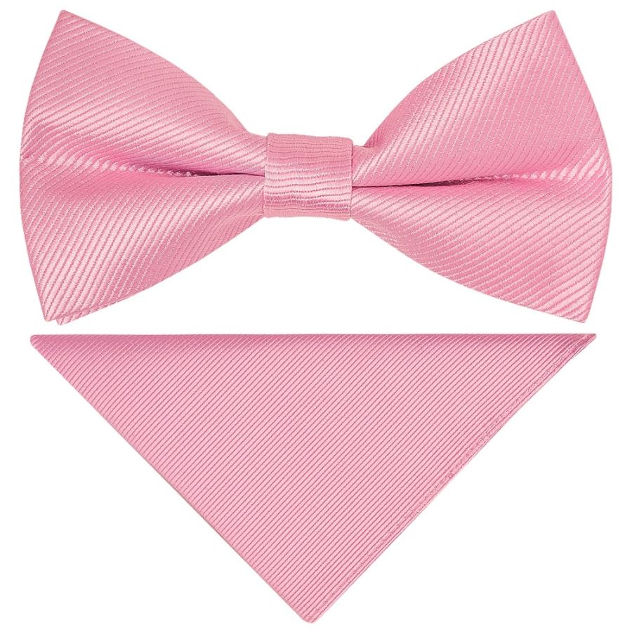 Pre Tied Blush Pink Twill Silk Boys Bow Tie and Pocket Square Age 4-7