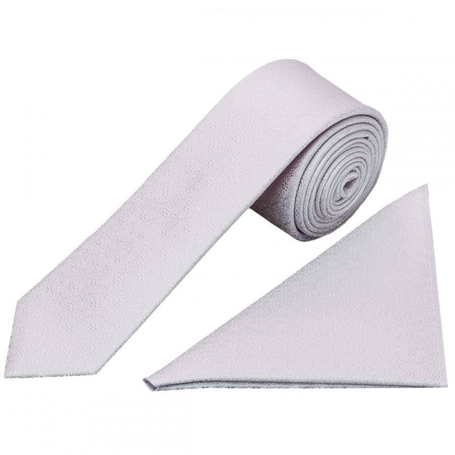 Lilac Self Floral Textured Silk Skinny Men's Tie and Pocket Square Set