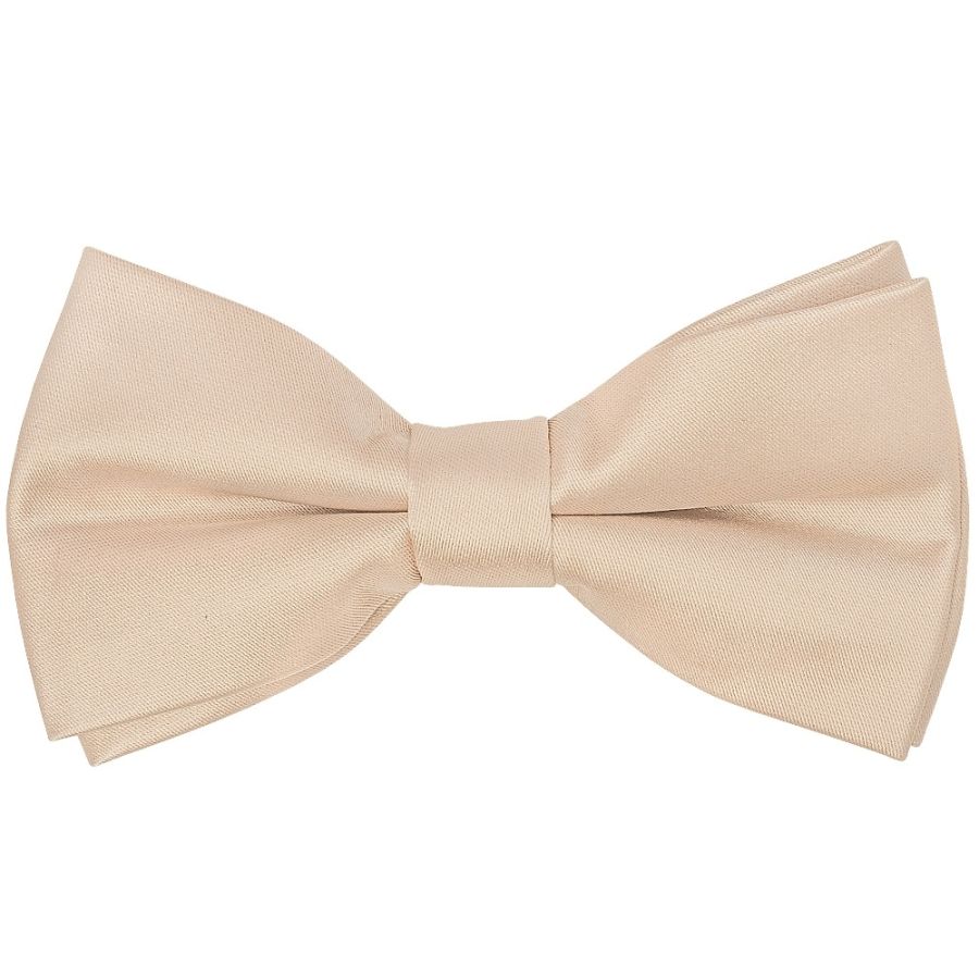 Pre Tied Nude Satin Boys Bow Tie and Pocket Square Set