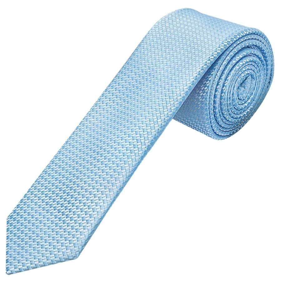 Dusty Blue Textured Skinny Tie and Pocket Square Set