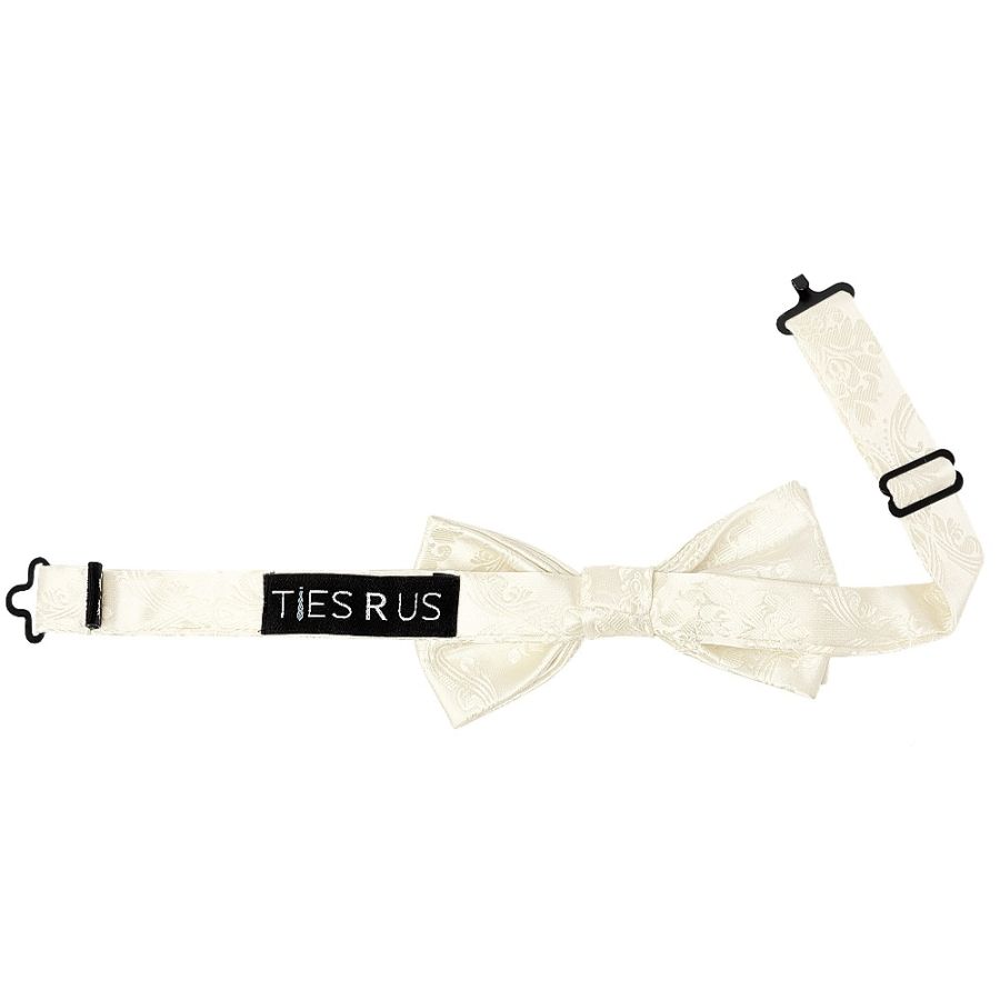 Pre Tied Ivory Paisley Boys Bow Tie and Pocket Square Set