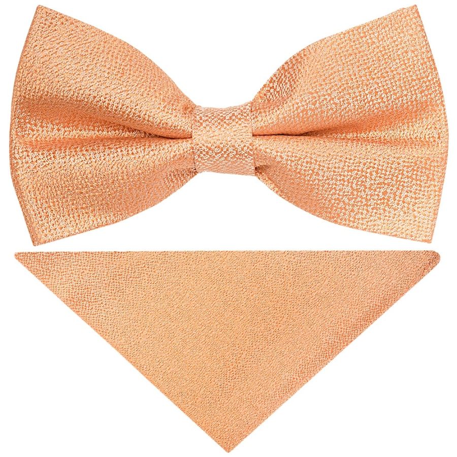 Pre Tied Peach Textured Silk Boys Bow Tie and Pocket Square Set