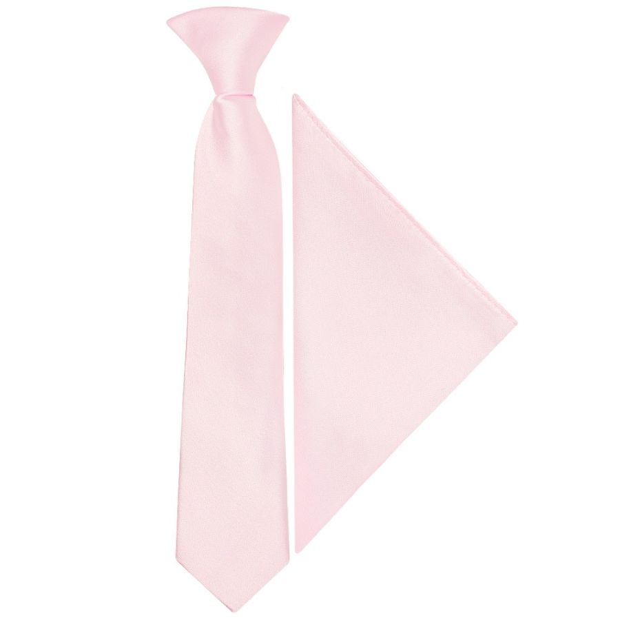 Pre Tied Blush Pink Satin Boys Tie and Pocket Square Set Age 4-7