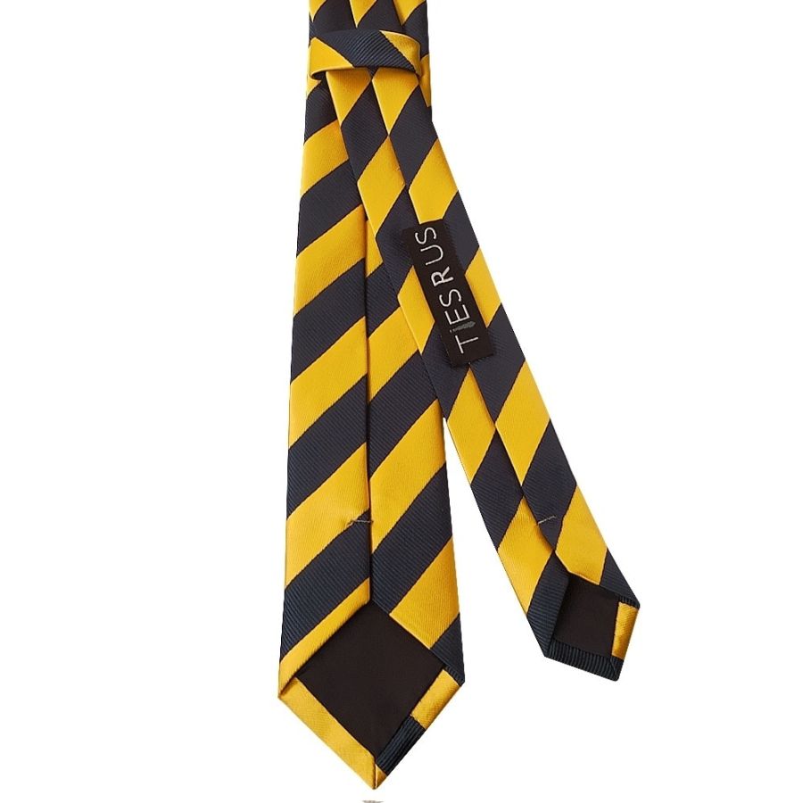 Navy and Yellow Striped Skinny Men's Tie and Pocket Square Set