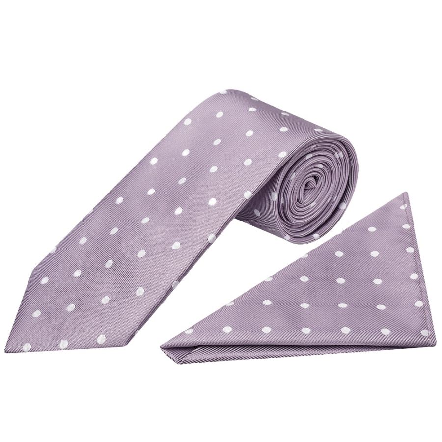 Light Mauve Large White Spot Classic Men's Tie and Pocket Square Set