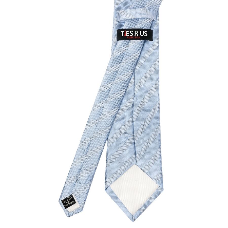 Mens Light Blue Textured Stripe Silk Classic Tie Pocket Square and Cufflinks Box Set