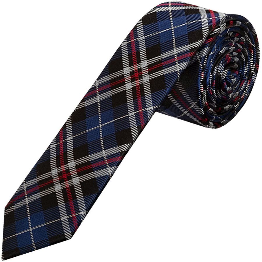 Blue and White Tartan Silk Skinny Boys Tie