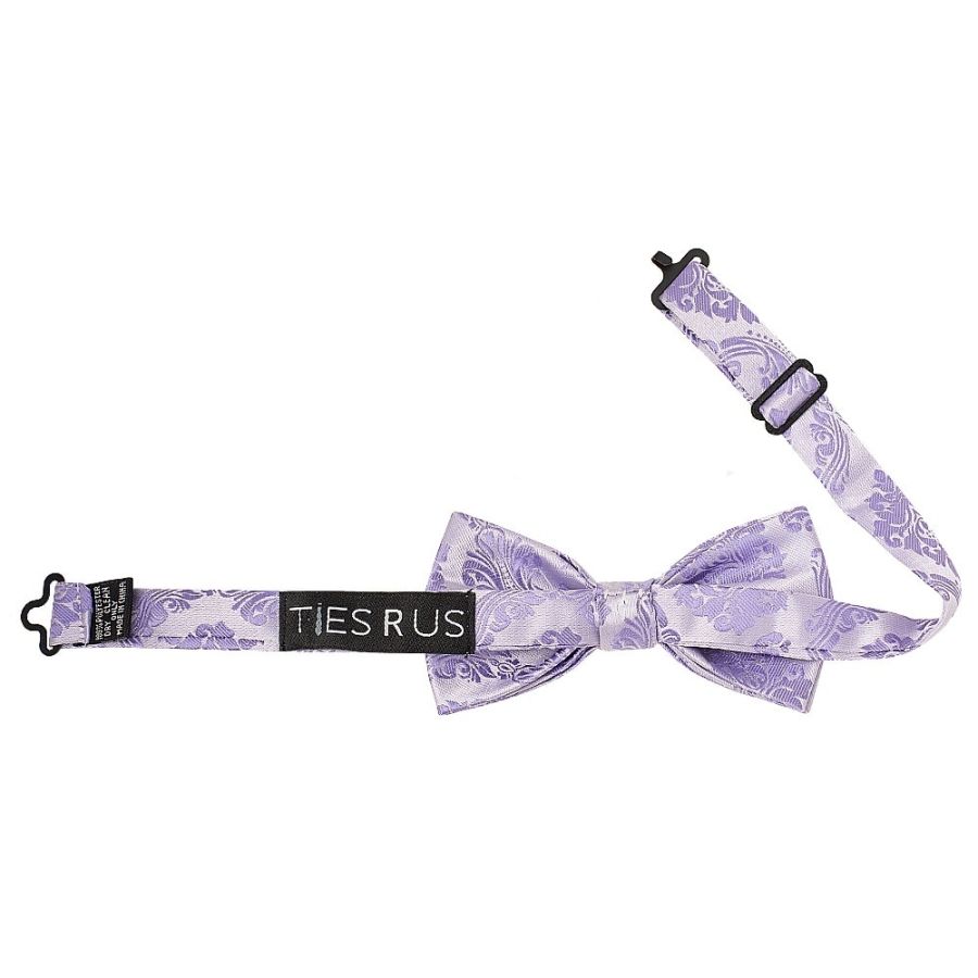 Pre Tied Lilac Paisley Boys Bow Tie and Pocket Square Set
