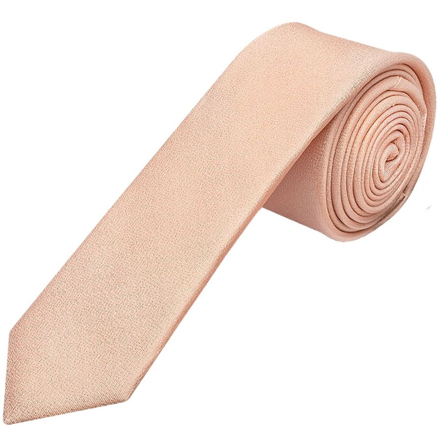 Plain Pale Peach Silk Skinny Boys Tie
