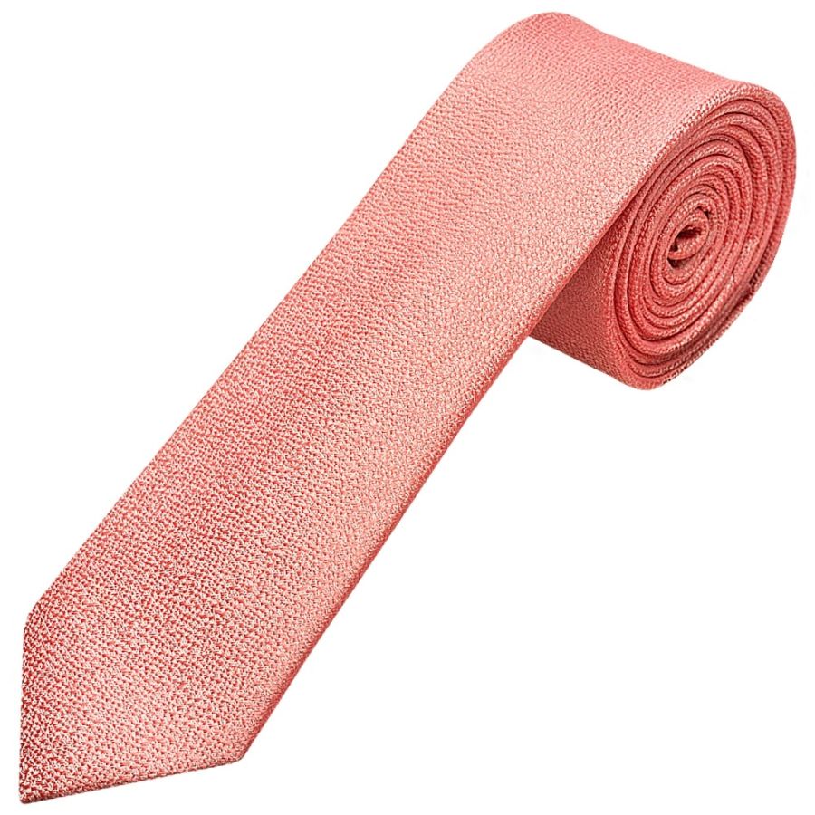 Plain Pink Textured Silk Skinny Men's Tie