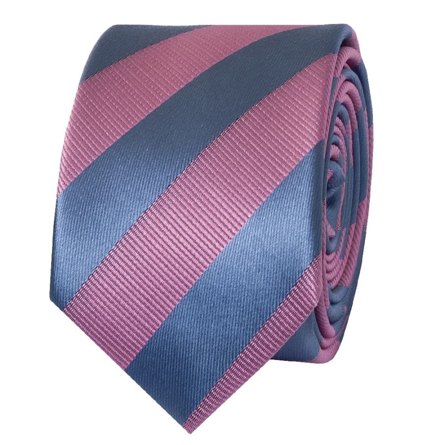 Pink and Light Blue Striped Skinny Men's Tie