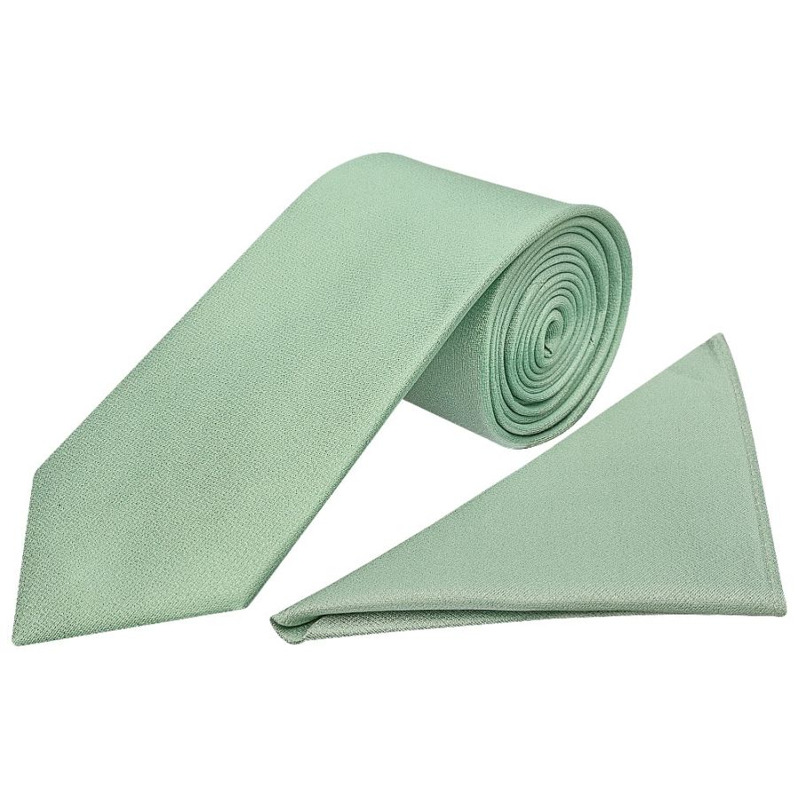 Plain Sea Grass Silk Classic Men's Tie and Pocket Square Set