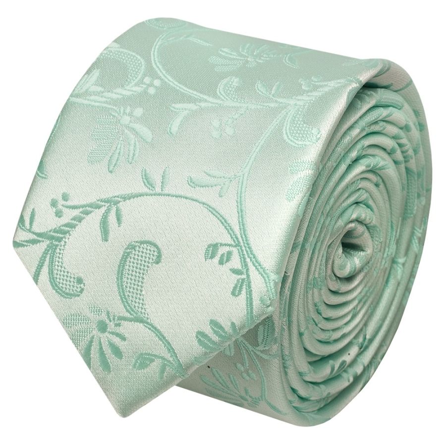Mint Green Floral Skinny Boys Tie