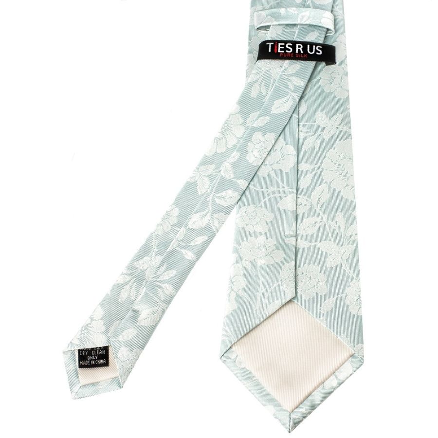Duck Egg with White Floral Silk Classic Tie and Pocket Square Set