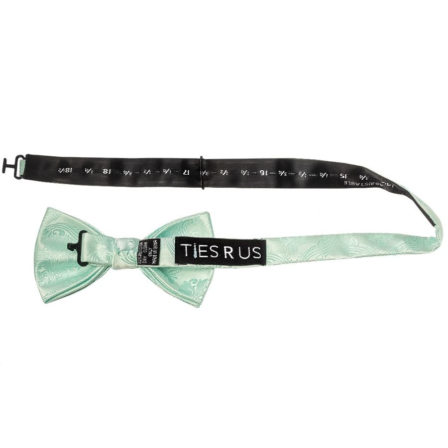 Mint Green Paisley Handmade Mens Bow Tie and Pocket Square Set