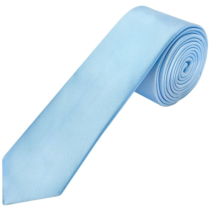 Plain Sky Blue Satin Skinny Boys Tie