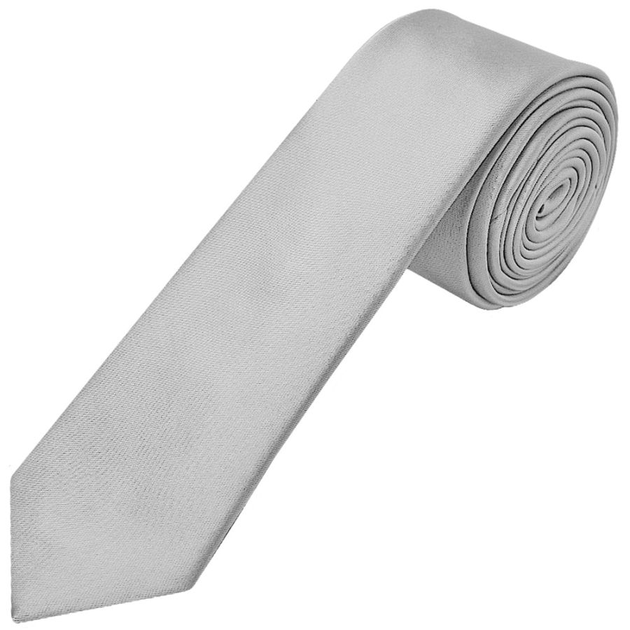 Silver Satin Skinny Boys Tie