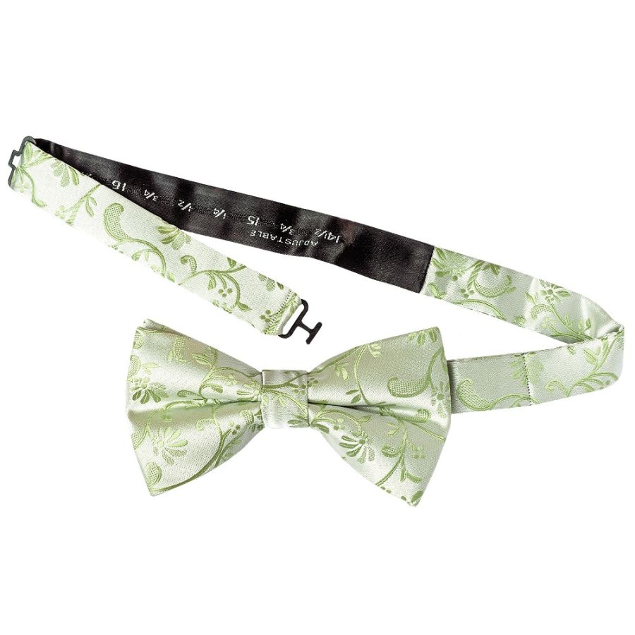 Sage Green Floral Handmade Mens Bow Tie and Pocket Square Set