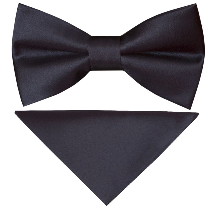 Pre Tied Navy Satin Boys Bow Tie and Pocket Square Set