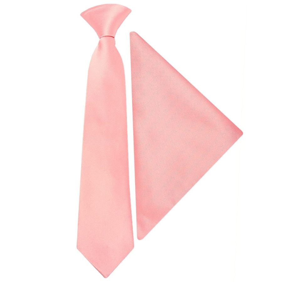 Pre Tied Blush Rose Satin Boys Tie and Pocket Square Set Age 4-7