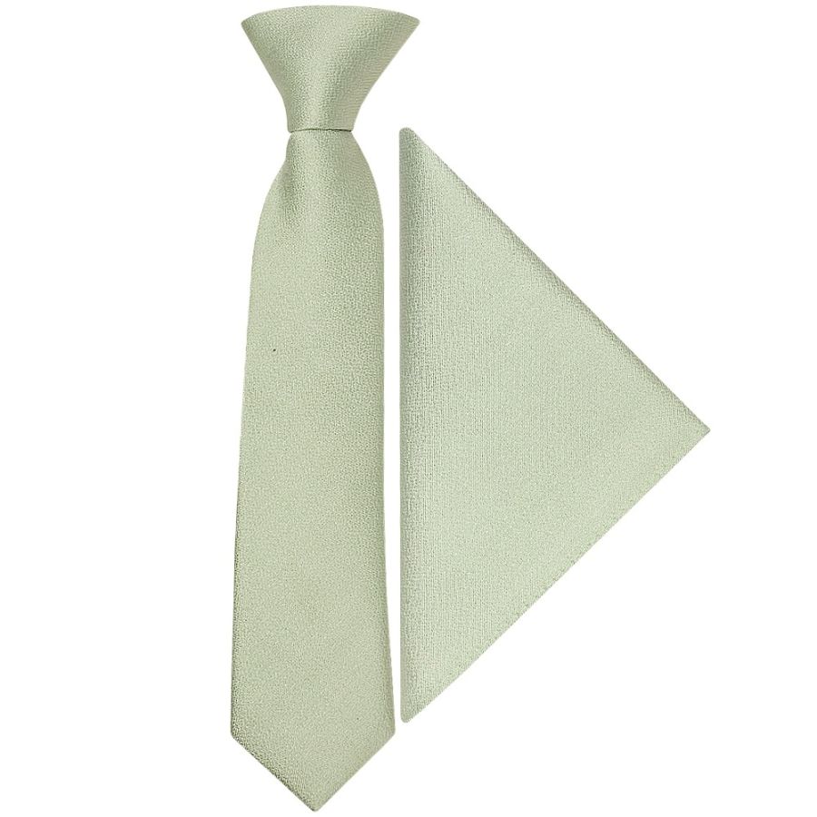 Pre Tied Light Sage Green Silk Boys Tie and Pocket Square Set Age 4-7