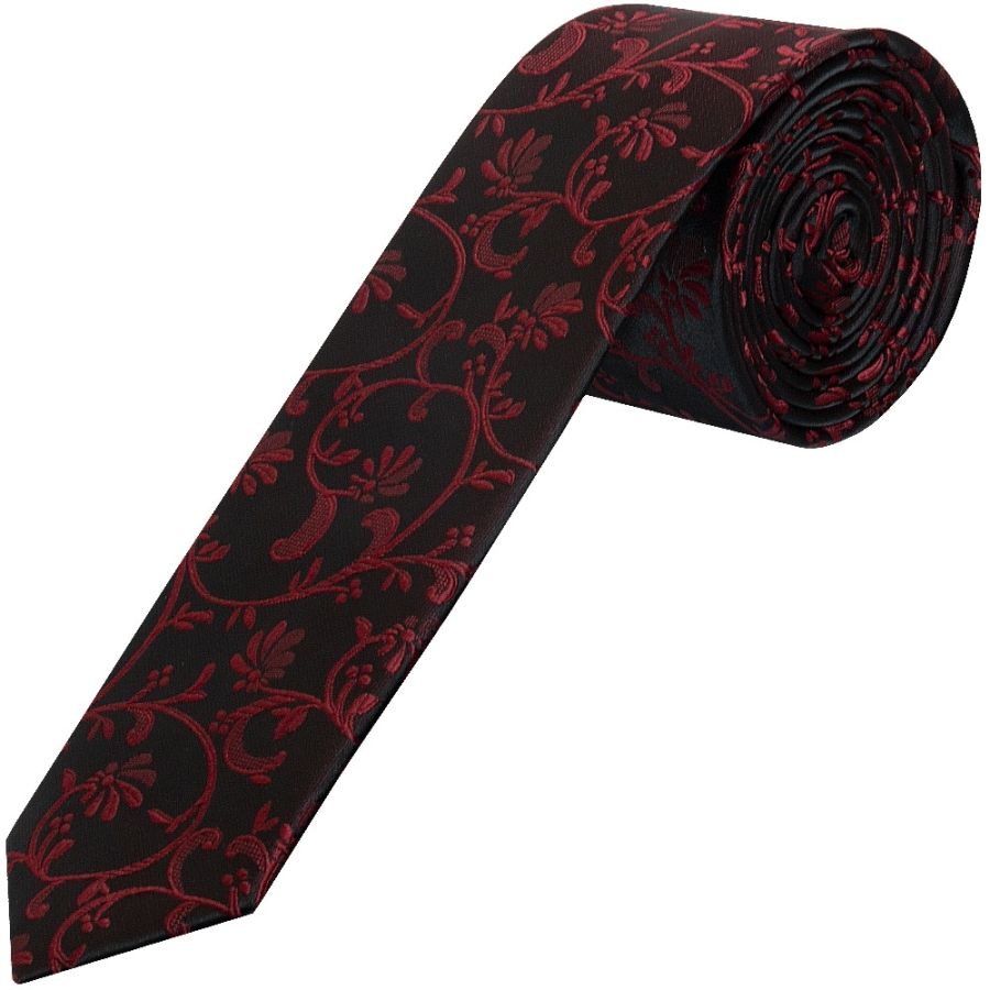 Black with Burgundy Floral Skinny Boys Tie