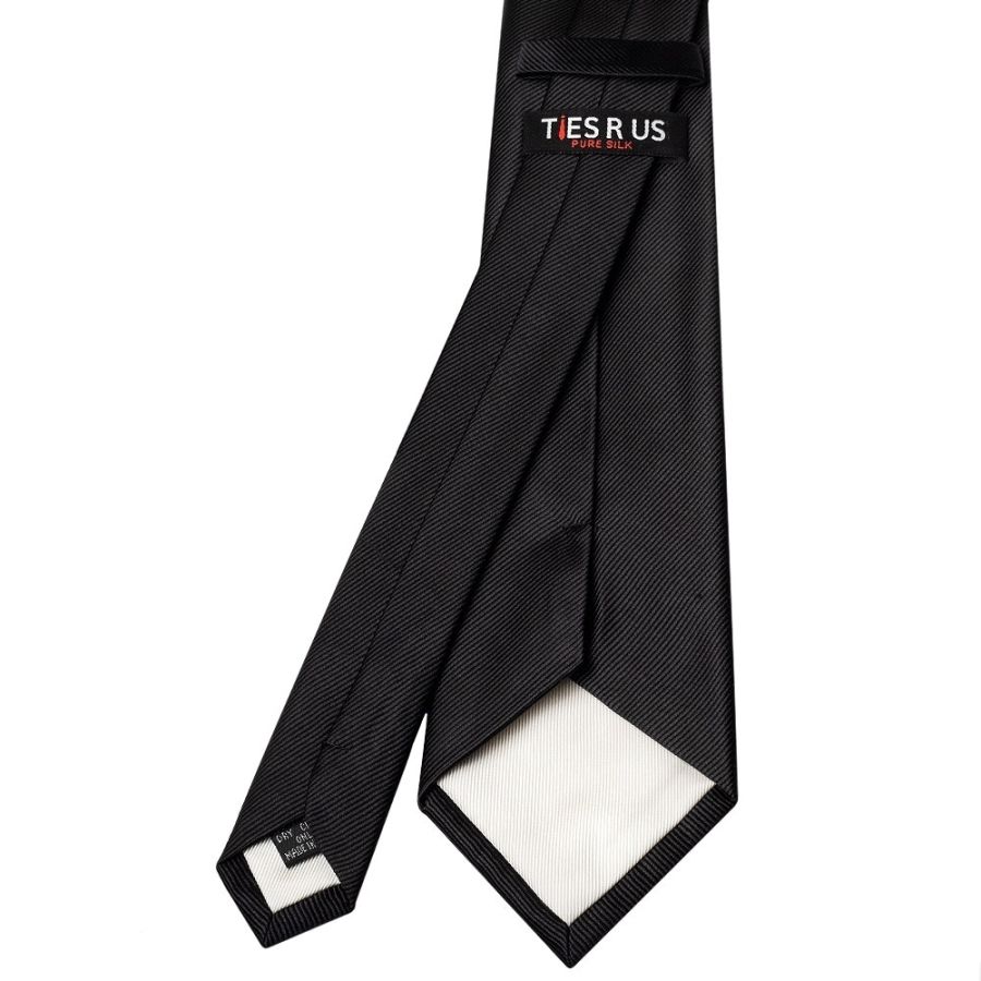 Black Silk Twill Silk Classic Mens Tie and Pocket Square Set