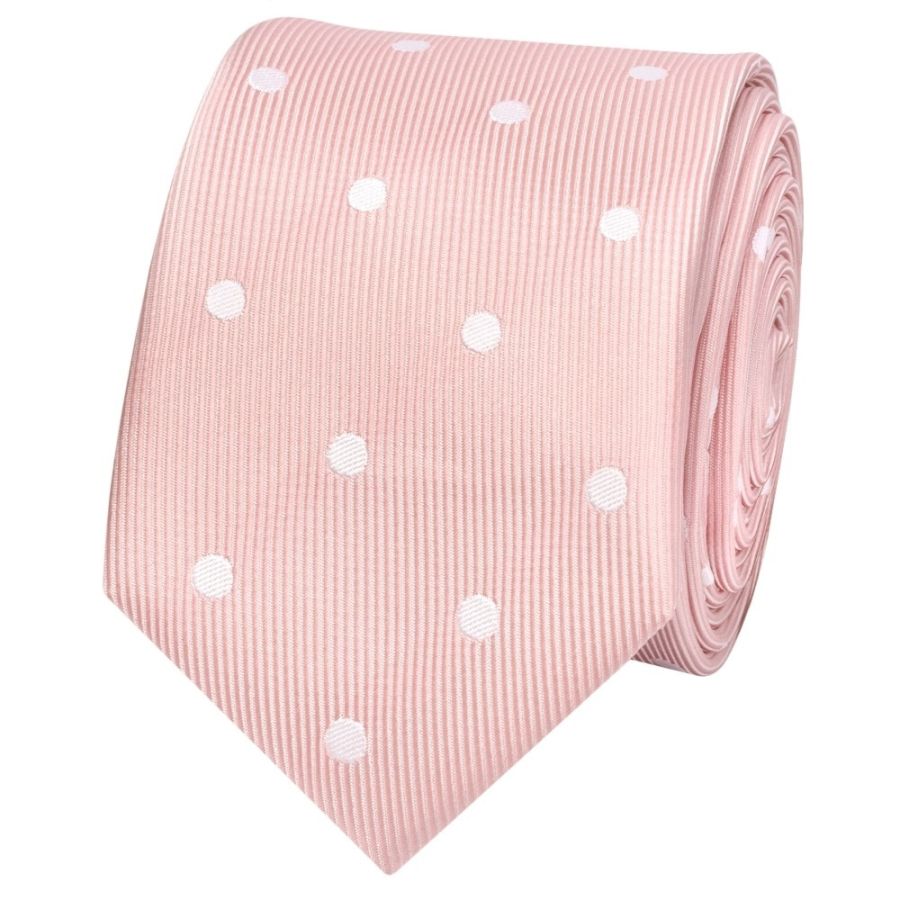Pink Large White Spot Skinny Men's Tie and Pocket Square Set