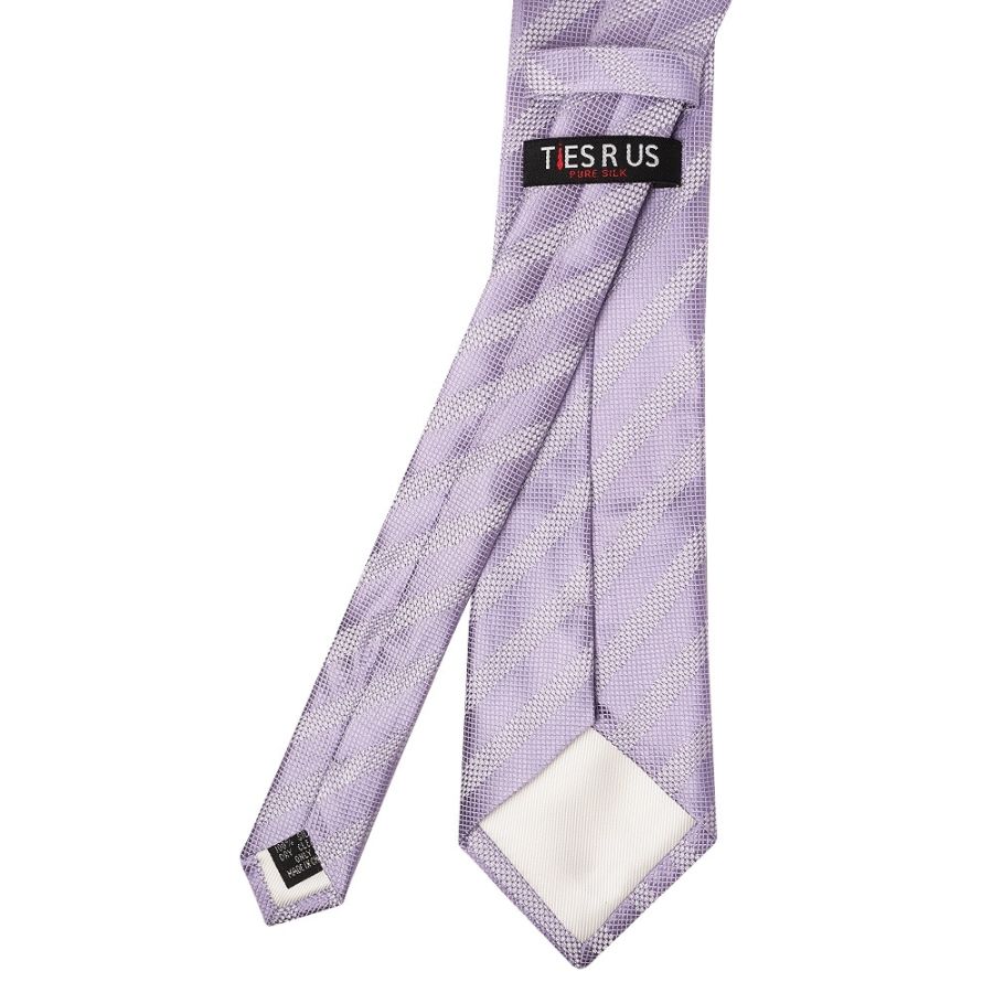 Mens Lilac Textured Stripe Silk Classic Tie Pocket Square and Cufflinks Box Set
