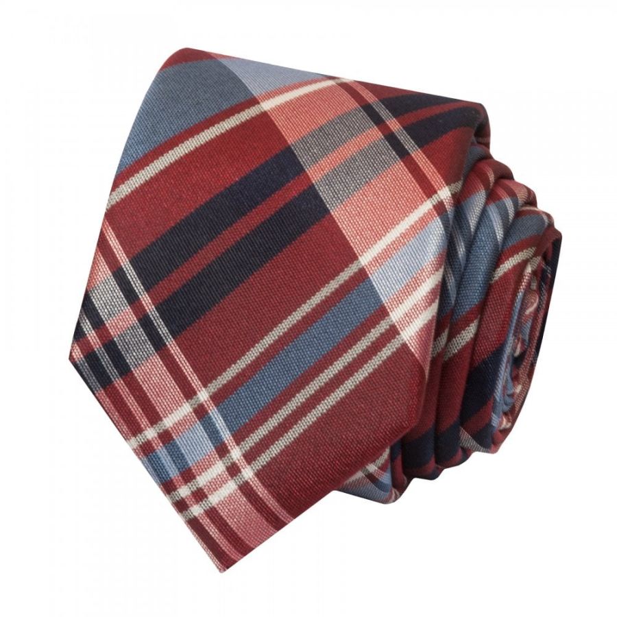 Burgundy Check Silk Skinny Men's Tie