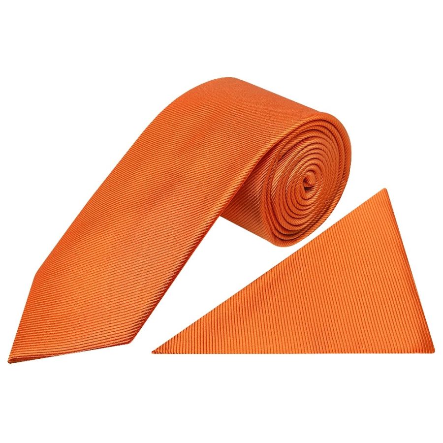 Orange Silk Twill Classic Mens Tie and Pocket Square Set